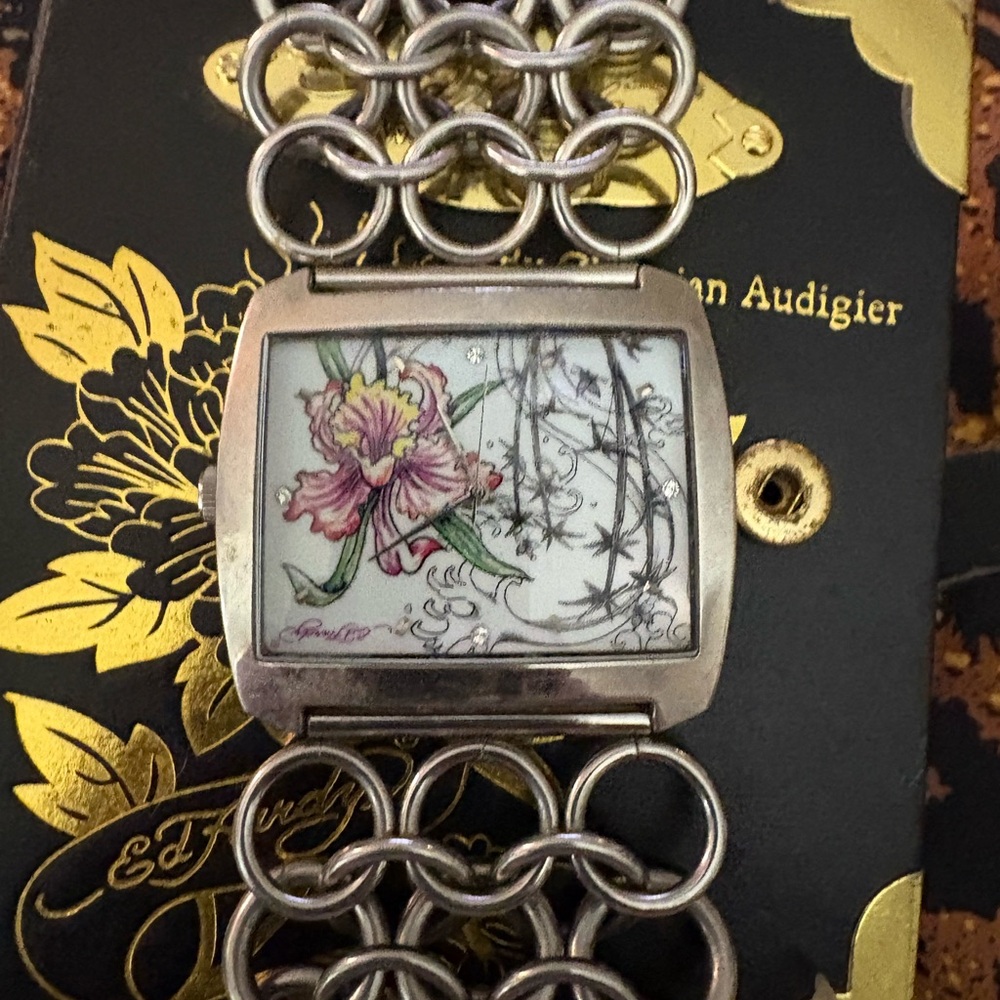 Ed Hardy Floral Silver Bracelet Watch